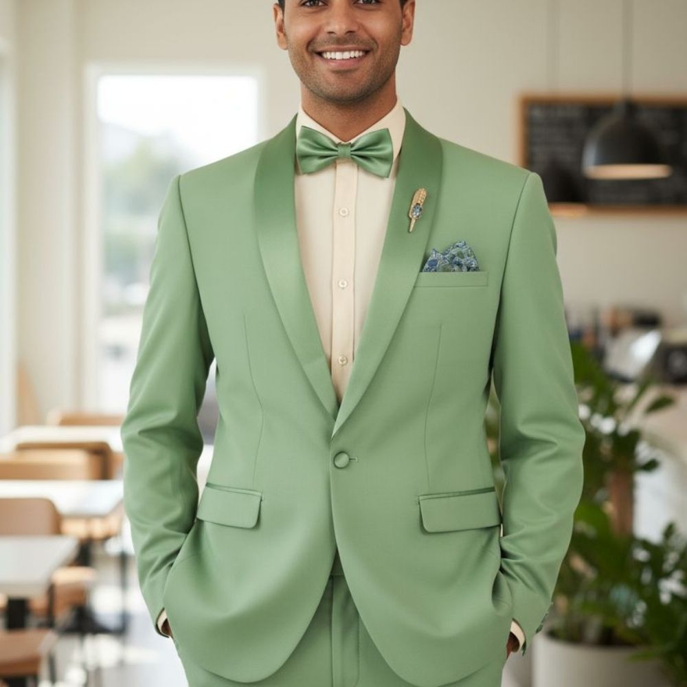 VINCI SLIMFIT 2 PIECE ONE BUTTON SHAWL COLLAR TUXEDO WITH MATCHING BOW TIE TSS-2